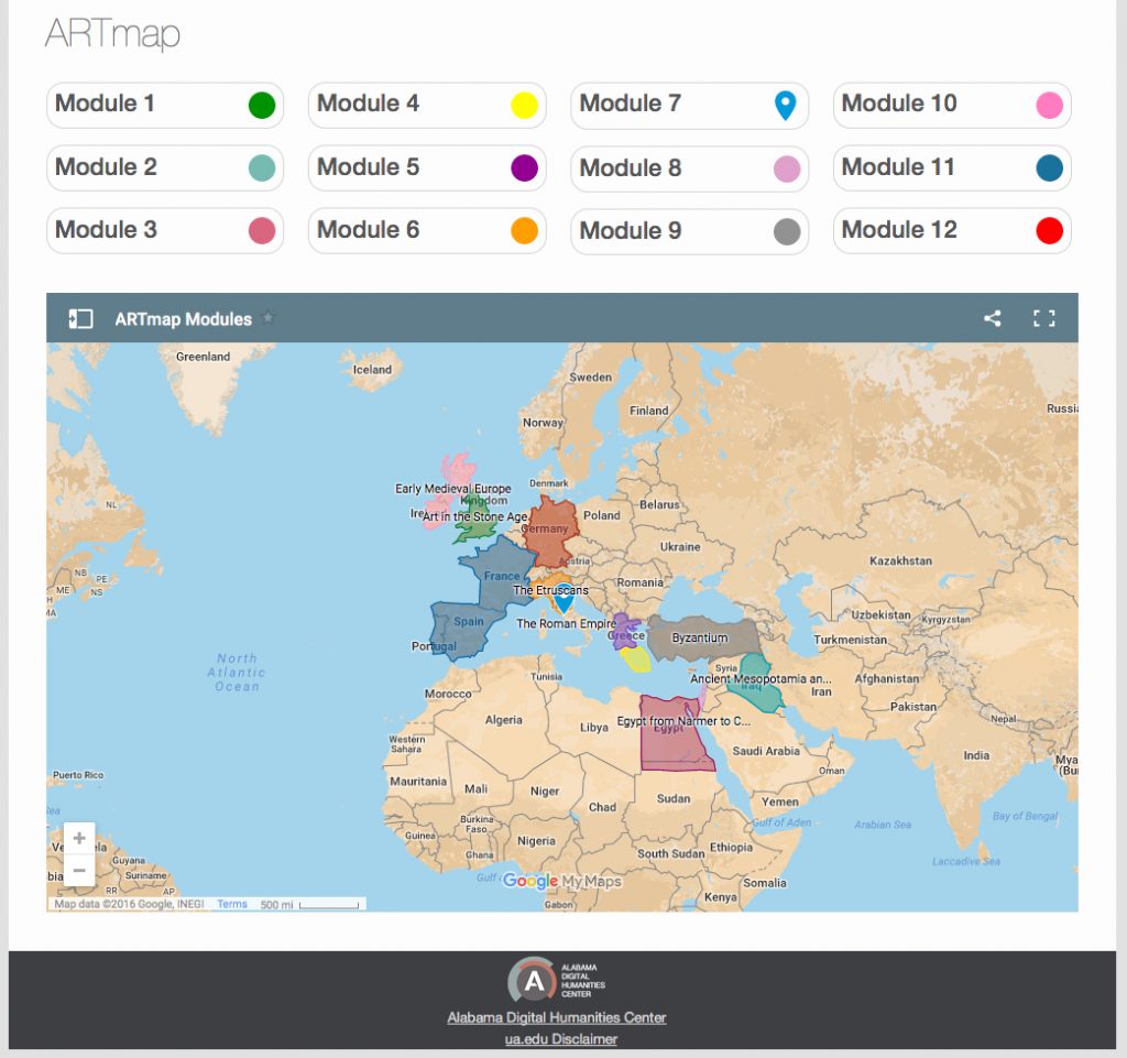 ARTmap homepage showing map and modules