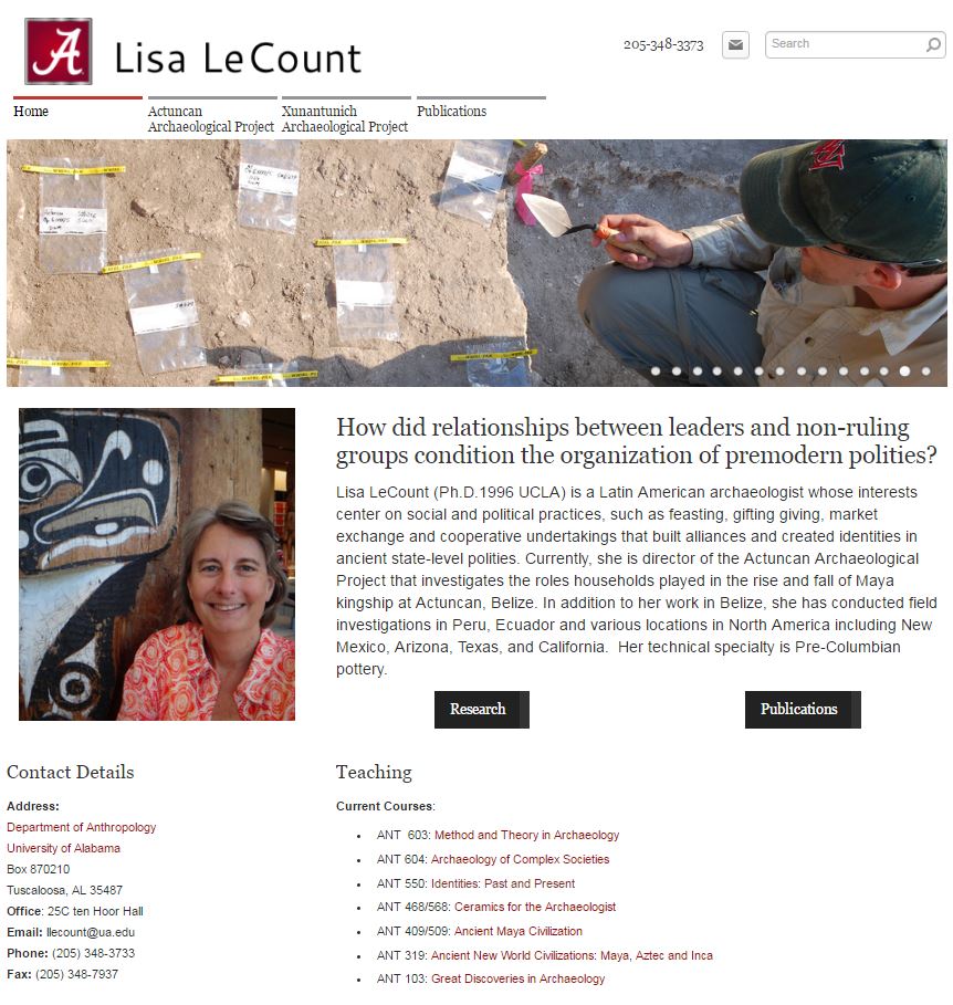 Professor Lisa LeCount's website features photos of excavation sites